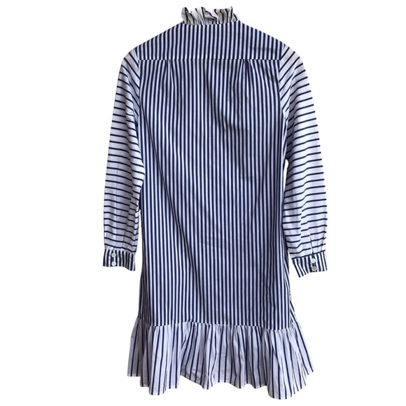 CK Bradley Blue White Striped Long Sleeve Ruffle Hem Shift Dress NEW - Picture 3 of 7